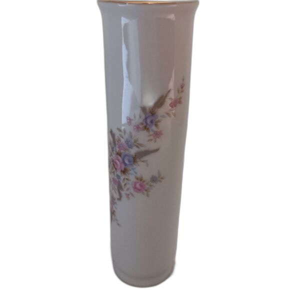 Vtg Lefton China Hand Painted Floral Bud Vase #7053 Gold Trim Porcelain Japan - Picture 3 of 9